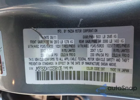 2012 Mazda Cx-9 Grand Touring z USA, uszkodzony, nr VIN JM3TB2DA1C0338105